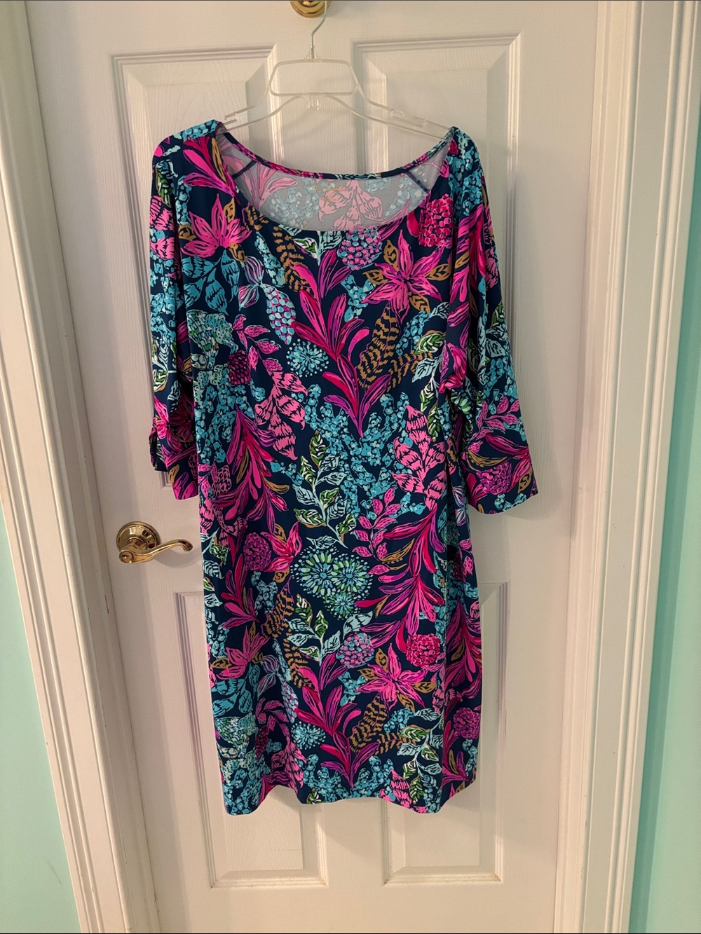 Lilly Pulitzer Navy Floral Midi Dress with Pink & Teal Print